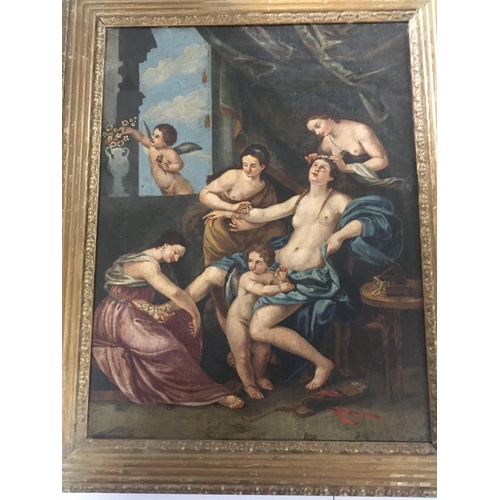 11 - A 17th century style oil painting depicting a nude woman with cherubs and other female figures a myt... 