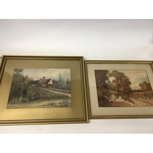 113 - Two framed watercolours Study of a a stone bridge with buildings beyond. Signed by Rose Champion De ... 