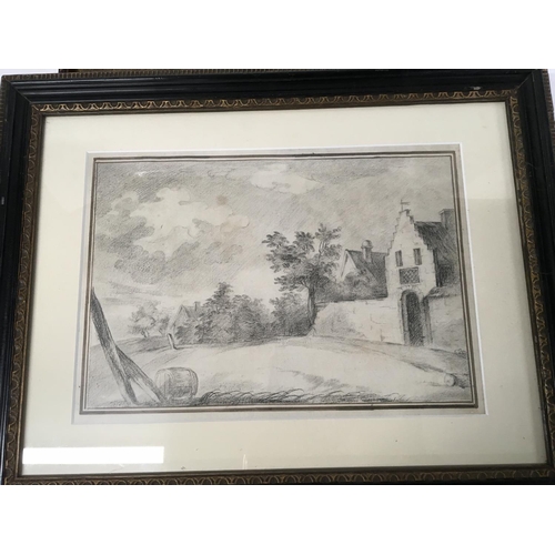 116 - A framed 19th century black and white watercolour study of a waterfall unattributed a framed pencil ... 