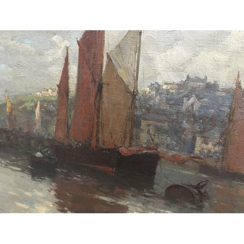 121 - A Terrick John Williams, harbour view oil on canvas 50 cm by 40 cm .