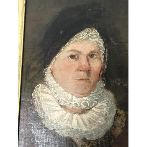 162 - A framed oil painting portrait of an English Country lady. Unsigned and unattributed. The reverse wi... 