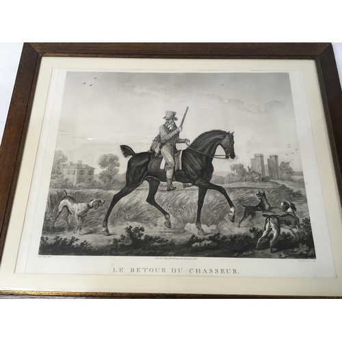 178 - A pair of framed 19th century black and white print a hunting scene La Chasseur Au Tirer and Le Reto... 