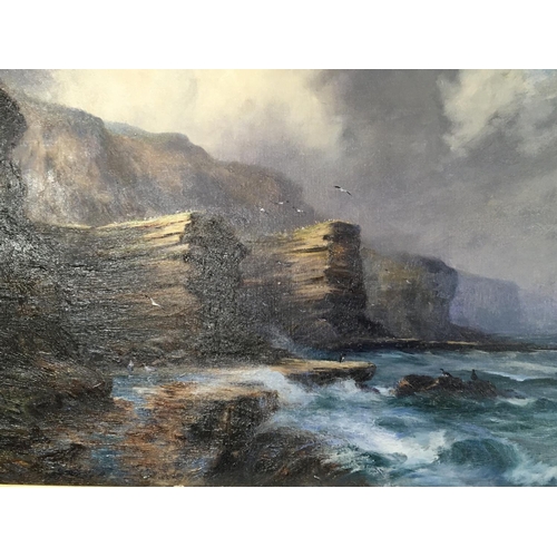 179 - A framed oil painting on canvas study of costal cliffs unsigned and unattributed. 83x62cm