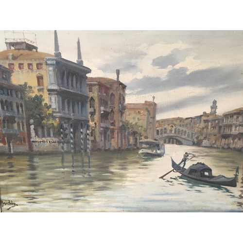 180 - A framed oil painting on canvas a Study of a Canal in Venice Indistinctly signed. 84cmx63cm