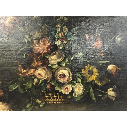 181 - A gilt framed oil painting on canvas 19th century still life study a perfusion of flowers and foliag... 