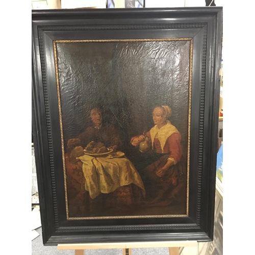 183 - A framed Dutch  oil painting figures seated at a table a traditional late 17th century scene.
canvas... 