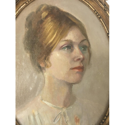 190 - A collection of four framed oil partings and watercolours an oval portrait of a lady 20th century Tw... 