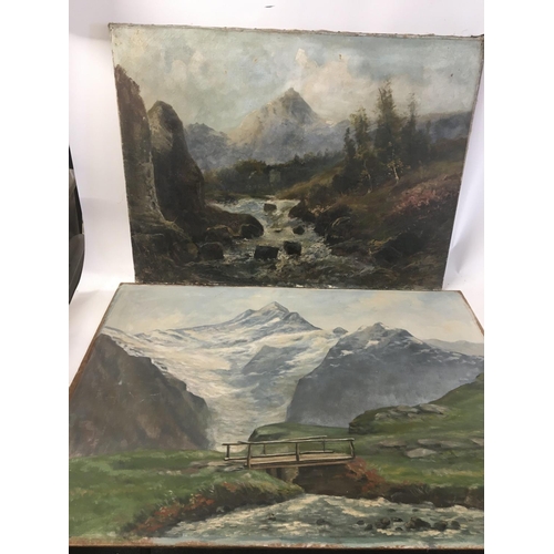 193 - Two unframed oil paintings study of a river and mountain view on board 81x60cm (2)