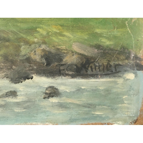 193 - Two unframed oil paintings study of a river and mountain view on board 81x60cm (2)