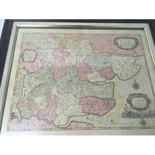 194 - Three framed Maps Essex by John Oliver, a framed map of France dated Jan15th 1790 and reproduced cou... 