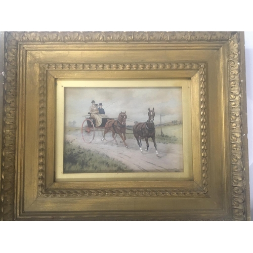2 - A pair of framed watercolour study of a horse drawn carriage entitled Good uns to Go and Gointvto th... 