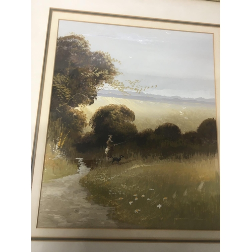 235 - A pair of framed oil paintings rural scenes by Jonathan Wells a hunting view and the Harvest a frame... 