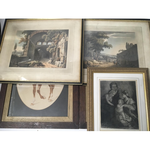 243 - A collection of framed pictures and prints including a pair of equestrian studies early 20th century... 