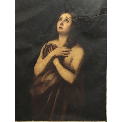 41 - An framed 19th century oil painting on canvas a female figure looking to heaven Ascension unsigned u... 