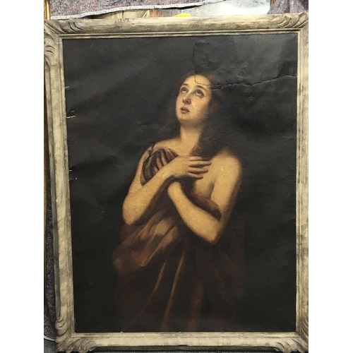41 - An framed 19th century oil painting on canvas a female figure looking to heaven Ascension unsigned u... 