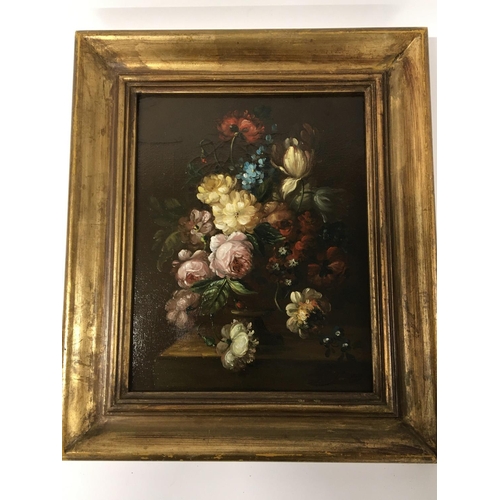 43 - A framed oil painting on canvas still life study. Indistinctly signed lower left. 37x43cm