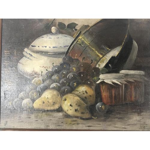 56 - A framed 20th century French oil painting on board still life study signed J I Roux 65x55cm