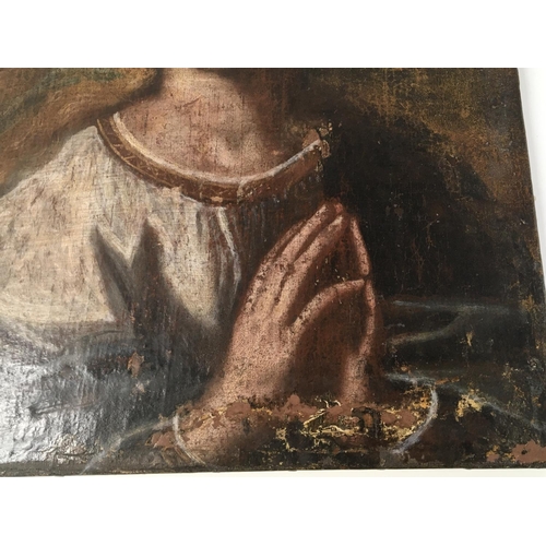 57 - An interesting oil painting on canvas 18th century or possibly earlier. The Sorrowful Virgin. After ... 