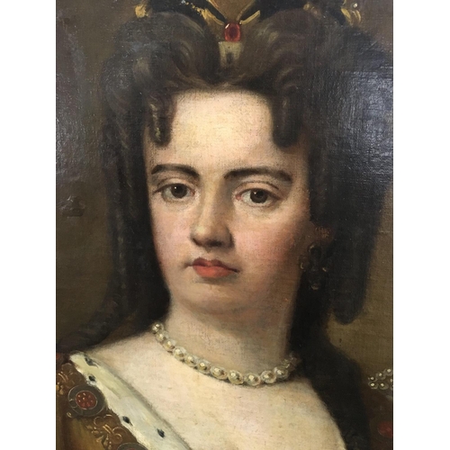 70 - An unframed oil painting on canvas a portrait of Queen Anne. Possibly of the period and studio of Si... 