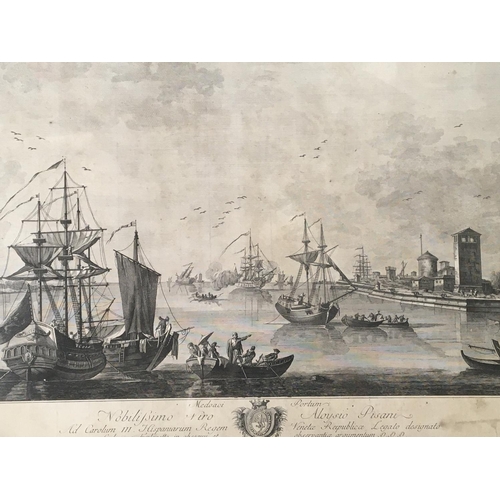 73 - A pair of quality late 18th Century prints views of a Continental port  Italy with sailing ships and... 