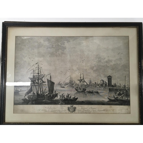 73 - A pair of quality late 18th Century prints views of a Continental port  Italy with sailing ships and... 