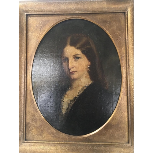 88 - A framed Victorian portrait oil on canvas in an oval gilt frame. Unknown showing resemblance to youn... 