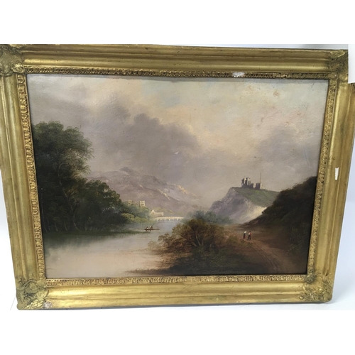 90 - A framed 19th century oil painting on board a view of Inverness Castle the reverse with typed label ... 