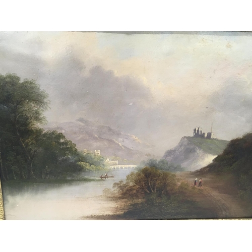 90 - A framed 19th century oil painting on board a view of Inverness Castle the reverse with typed label ... 