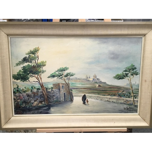 91 - A framed oil on board mid 20th century study of Malta. Indistinctly signed.
95x65cm