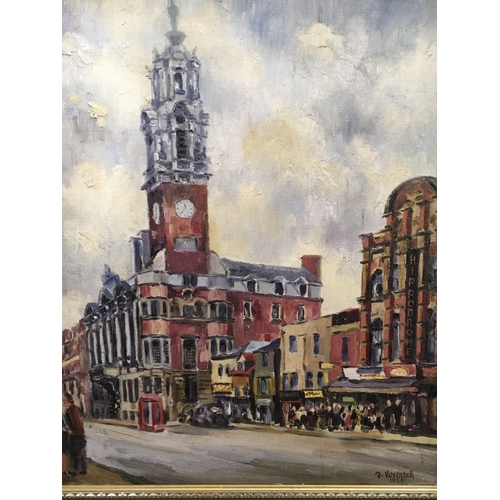 96 - A framed mid 20th century oil painting street scene the entrance to the hippodrome signed and dated ... 