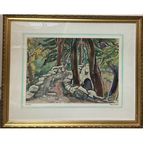 248 - Olive Henry 1902-1989, watercolour on paper titled Bridge at Tollymore. 58.5 x 47cm