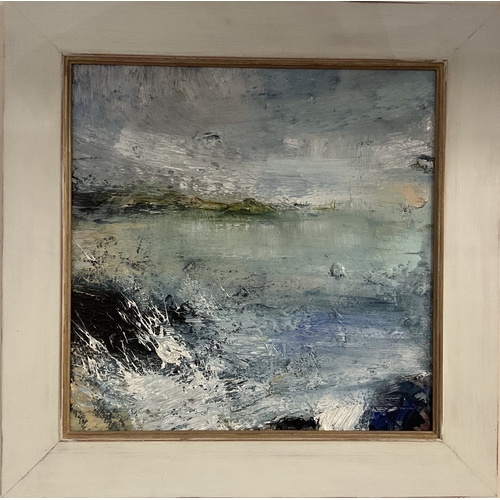 249 - Nicola Rose, contemporary oil on board of a seascape. 54 x 54cm.