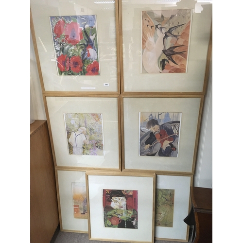 252 - Pauline Bewick, RHA, 7 original framed prints with frames 50 x 57cm. Titles. Woman and Frog, Swifts ... 