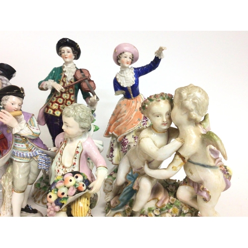 1121 - A collection of porcelain figures with damage by Messen, German porcelain etc ranging from heights o... 