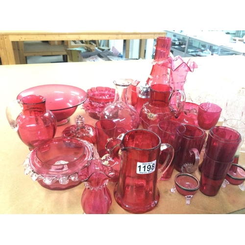 1123 - A collection of Victorian cranberry glass consisting of variating cups, bowls, jugs etc NO RESERVE