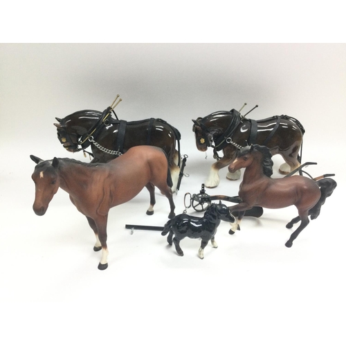 1124 - Five ceramic figures of horses including Beswick and Sylvac examples. (D) NO RESERVE