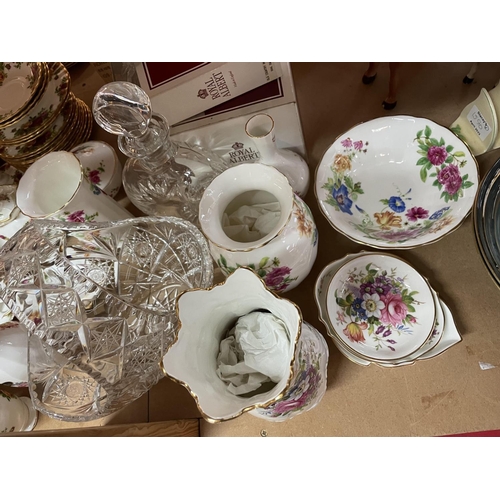 1125 - A cut glass basket, and a decanter and a quantity of Doulton Louisa porcelain vases and Aynsley Howa... 