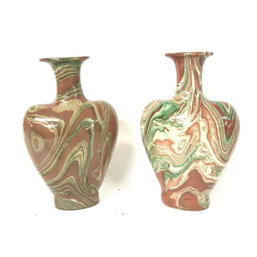 1127 - A pair of Agate ware vases, approximately 23cm tall (D)