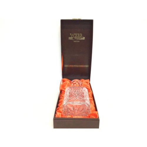 1158 - A boxed Webb Crystal decanter, approximately 22cm tall. postage cat D