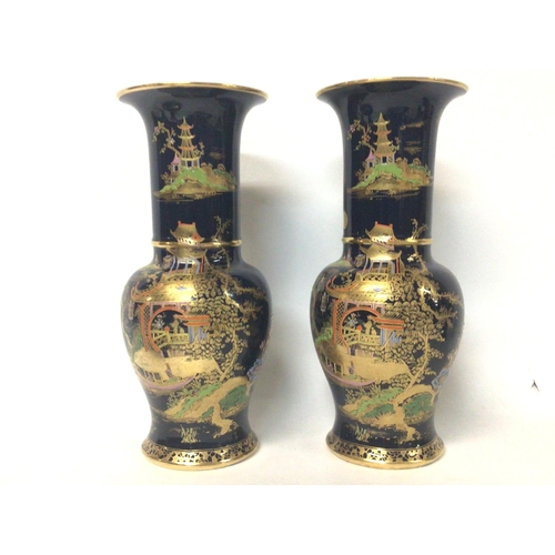 1163 - Large pair of Mikado pattern Carlton vases, approximately 27cm tall postage cat d. No obvious signs ... 