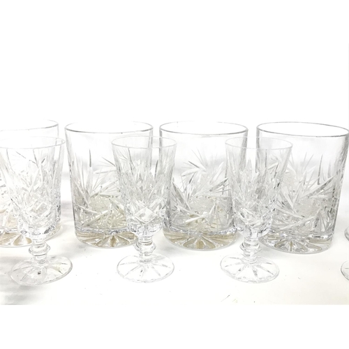 1173 - A set of cut glasses, a lidded glass jar, clear glass floral shade etc, cat d postage NO RESERVE