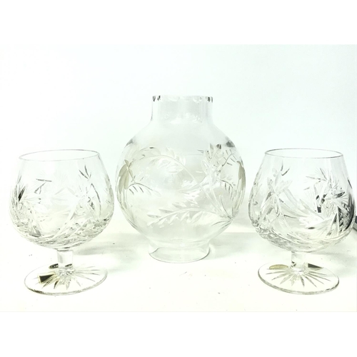 1173 - A set of cut glasses, a lidded glass jar, clear glass floral shade etc, cat d postage NO RESERVE