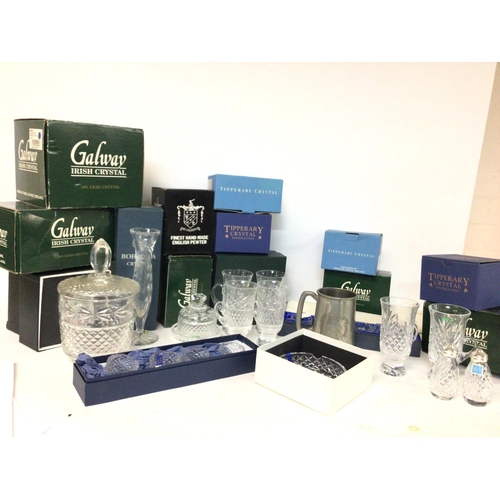 1180 - Boxed Galway Irish, Tipperary and Bohemia crystal glasses, salt and pepper shakers, ashtrays etc and... 