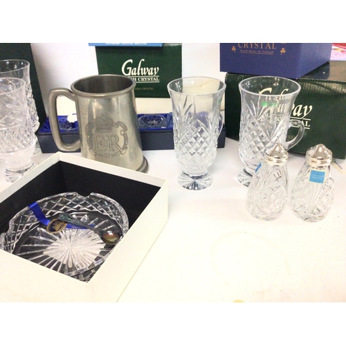 1180 - Boxed Galway Irish, Tipperary and Bohemia crystal glasses, salt and pepper shakers, ashtrays etc and... 