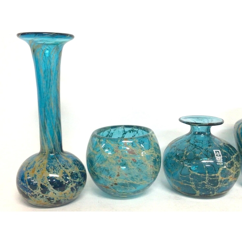 1239 - Mdina blue glass art vases , 5 to 18cm tall. postage cat D