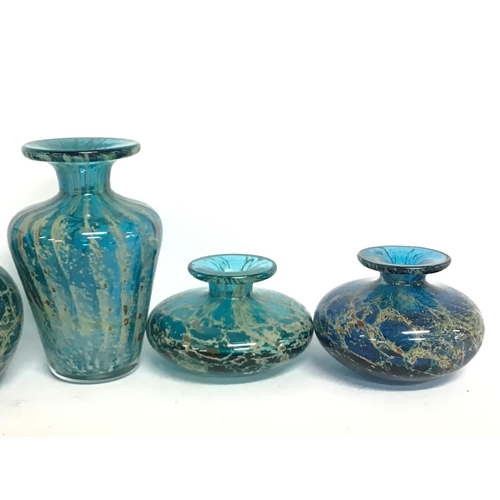 1239 - Mdina blue glass art vases , 5 to 18cm tall. postage cat D