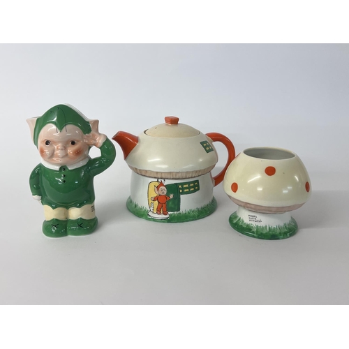 1265 - A Shelley Signed Mabel Lucie Attwell BooBoo Tea Set, (D) Areas to note. Pixie jug has scratch to che... 