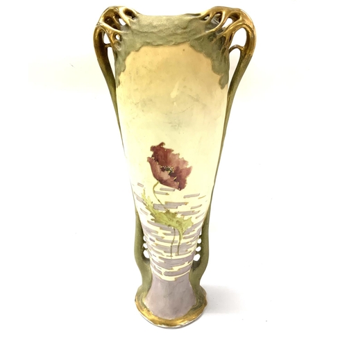 1291 - A Chekolsovakiavn Art Nouveau Amphora porcelain vase, 34.5cm