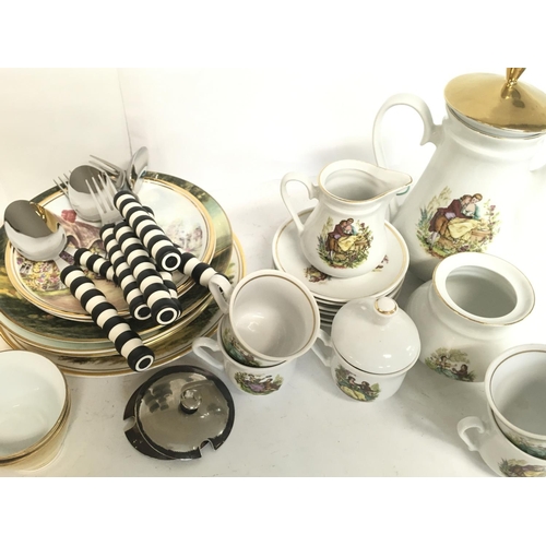 1400 - A collection of ceramics including two unmarked coffee sets, Coalport & other plates, T.C Green cutl... 