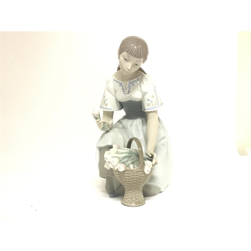 1424 - Lladro flower girl, damaged finger. Postage cat D